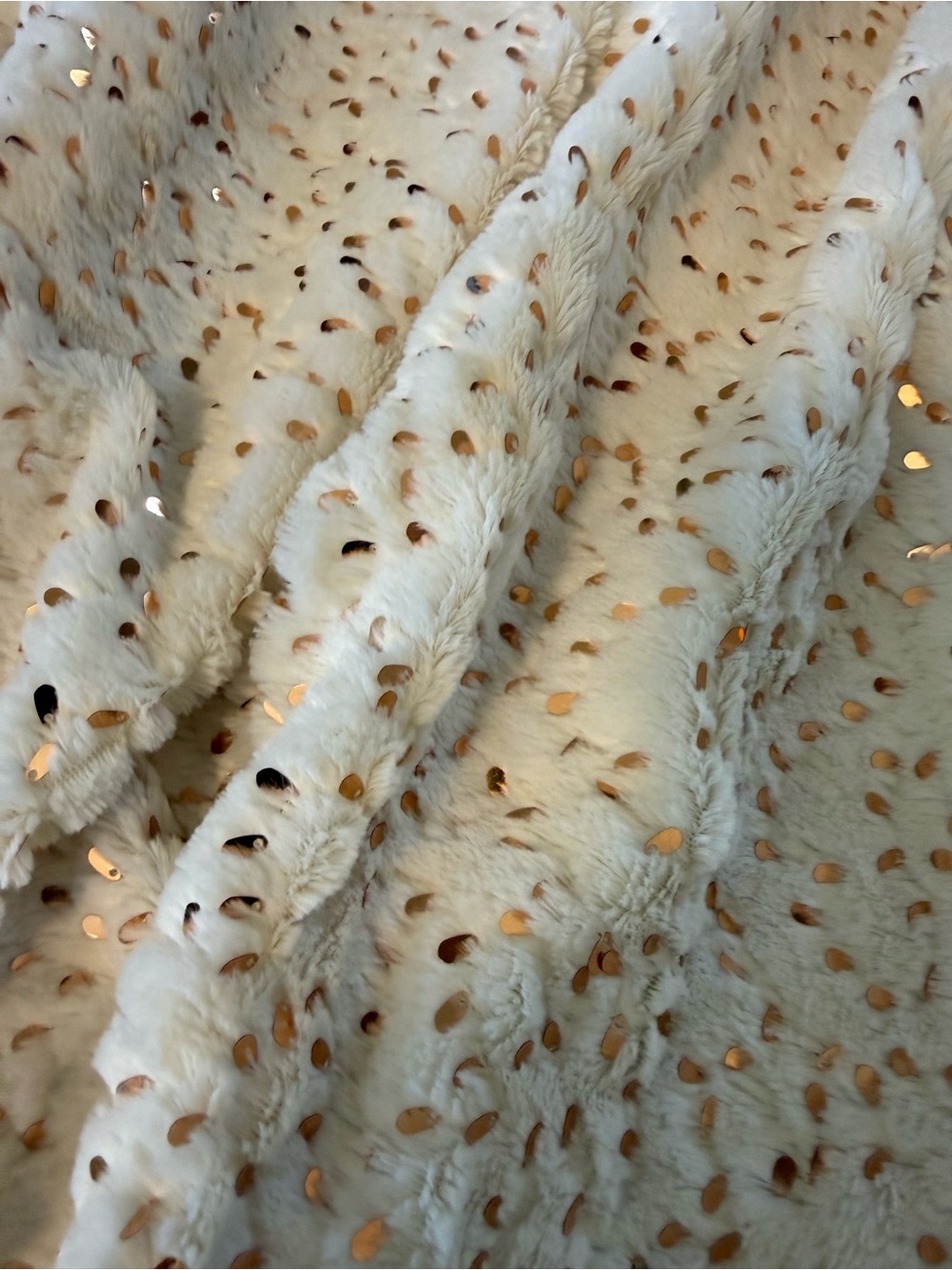 Pier 1 Cream Faux Fur Throw with Metallic Gold Dot Accents